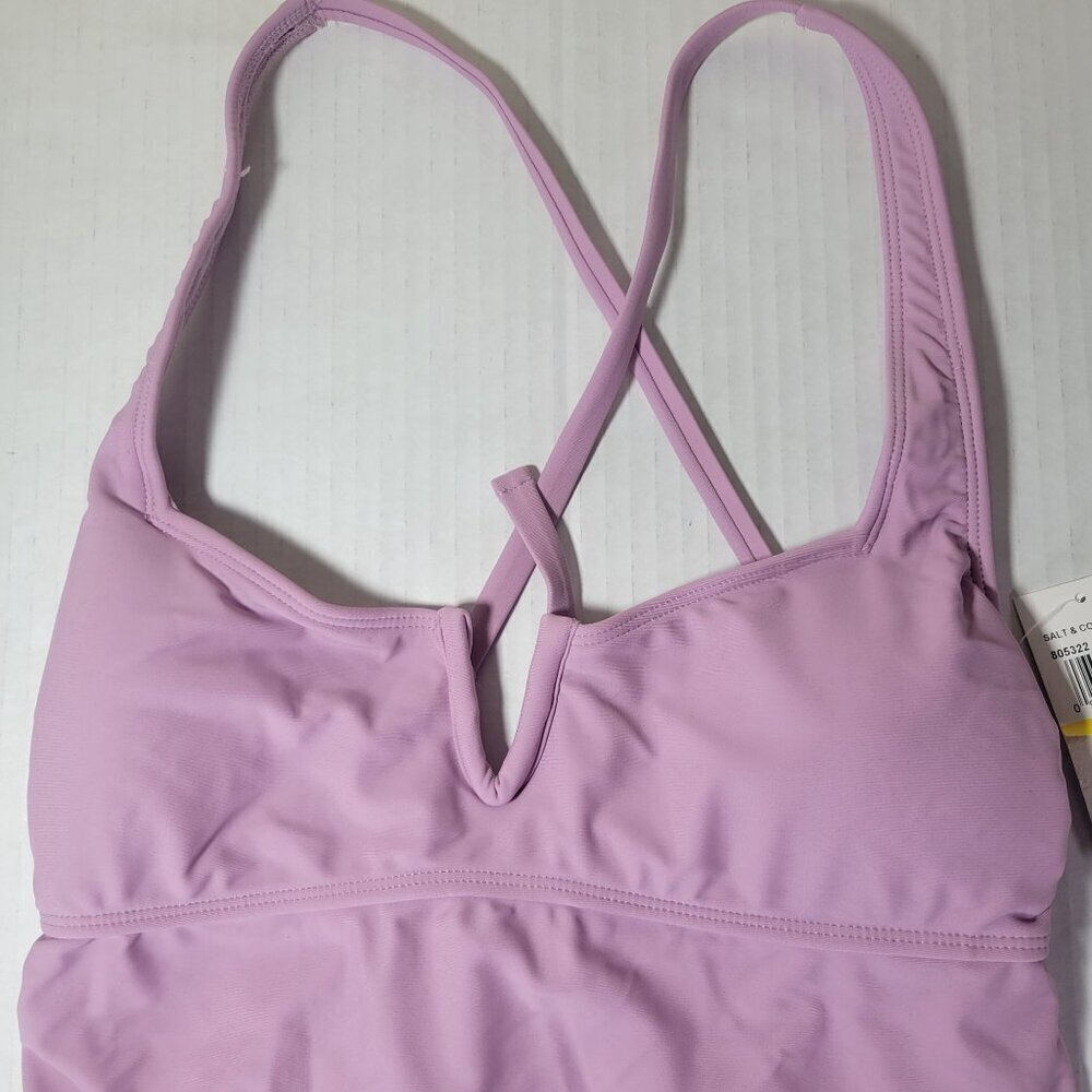 Salt + Cove Women Dusty Lilac Adjustable Tankini Back Tie Top Size M - Picture 7 of 7